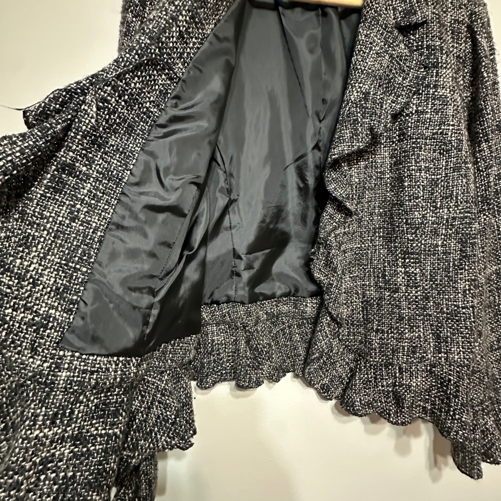 Vintage Coldwater Creek Tweed Ruffle Front Jacket Blazer Womens L Woven Preppy - Picture 5 of 10